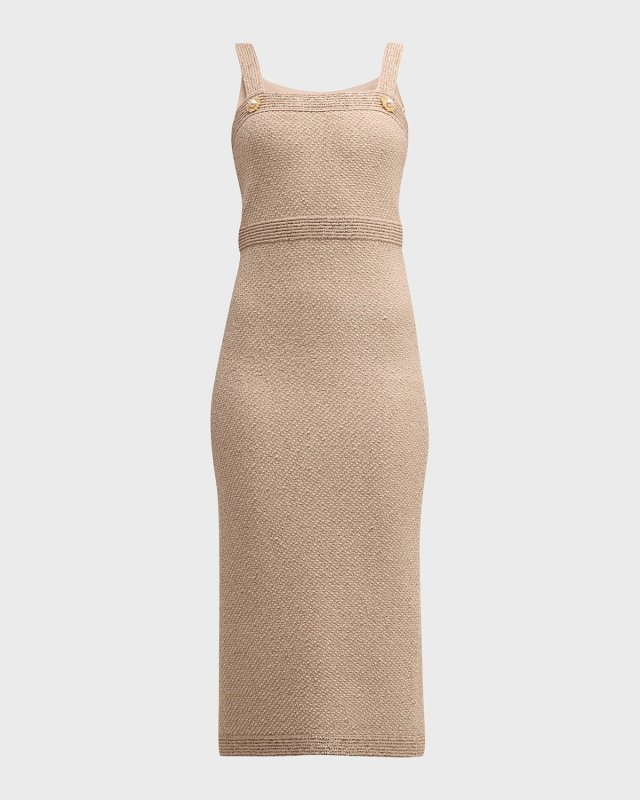 Square-Neck Sleeveless Paillette Twill Dress